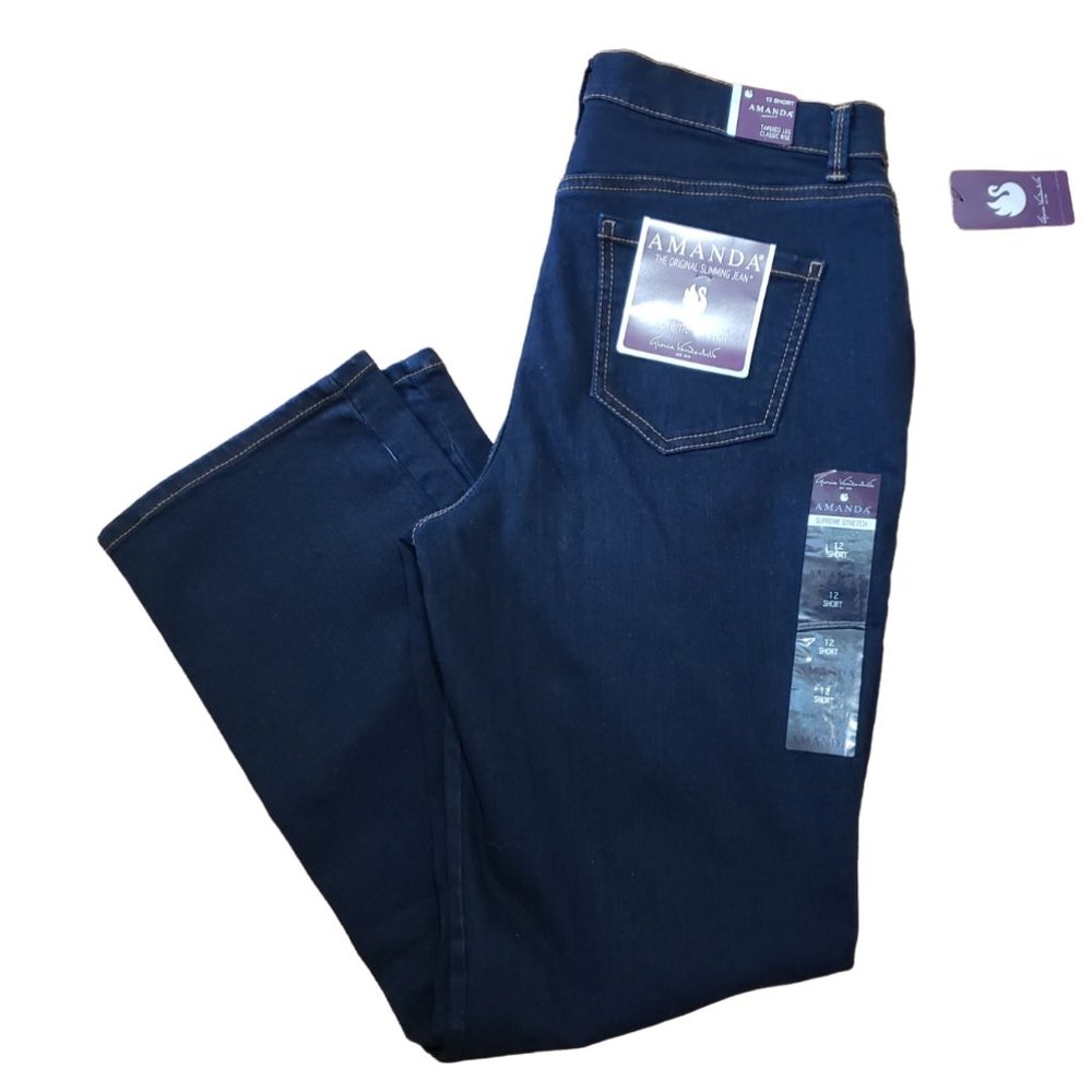 Gloria Vanderbilt Amanda Dark Wash Tapered Stretch Slimming Jean 12S I 30 NWT
